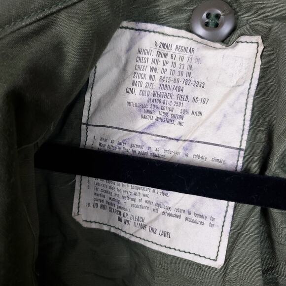 Army Surplus Cold Weather Field Full Zip Coat in green Size XS - Picture 10 of 12